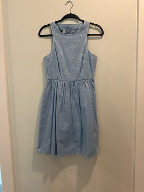 Light Blue Sleeveless Floral-Texture Kids Dress